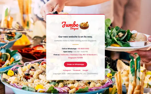 Jumbo Briyani Catering website homepage