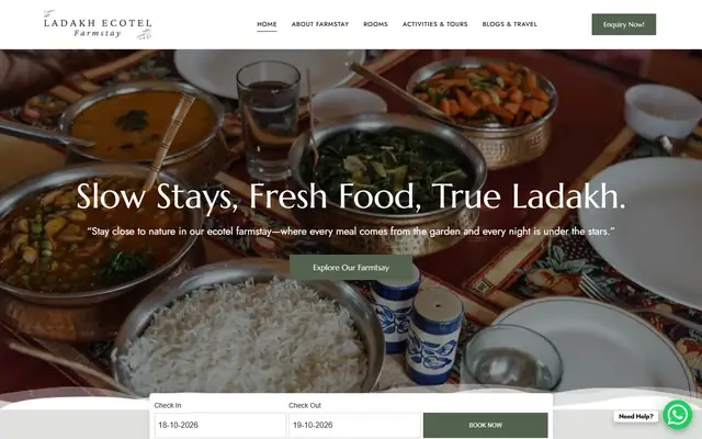 Ladakh Ecotel Farmstay website homepage