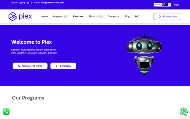 PIEX Education website homepage